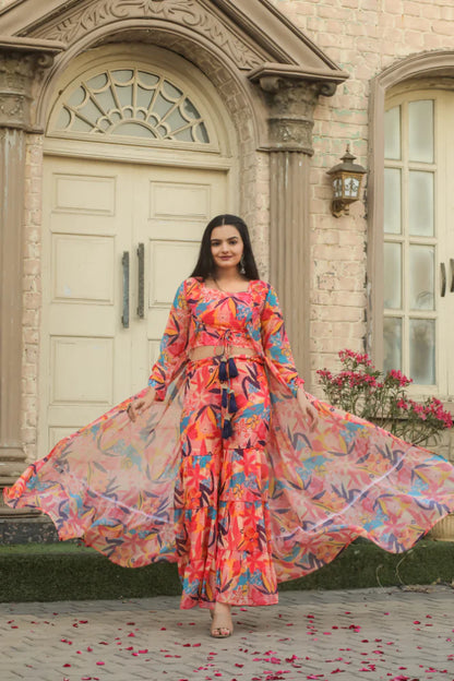 Multi Color Faux Georgette Digital Work Printed Gown