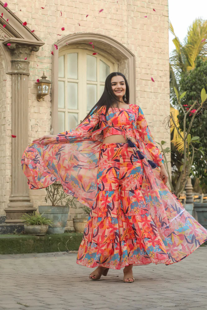 Multi Color Faux Georgette Digital Work Printed Gown